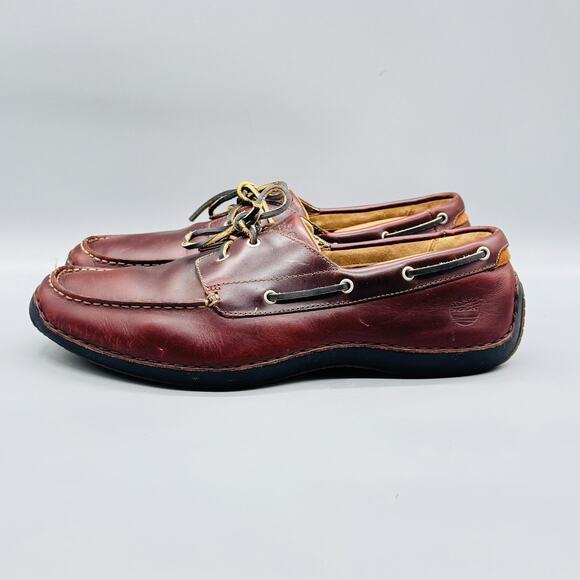 Timberland Shoes Mens 13 Brown Leather Boat Deck Moc Toe Lace Up Casual Comfort - Picture 4 of 11